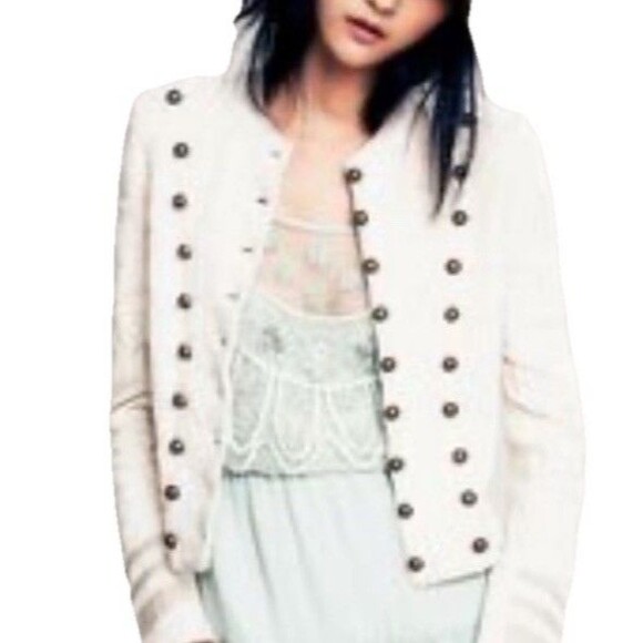 Free People Cream Military Style Lace Knit Sweater Jacket Size Medium Womens - Picture 8 of 9